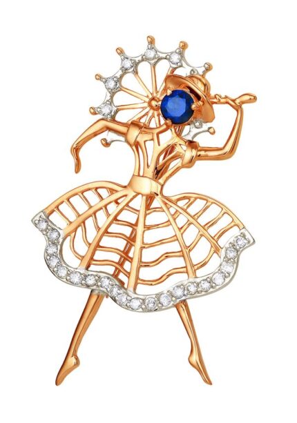 Gold brooch with sapphire and diamonds