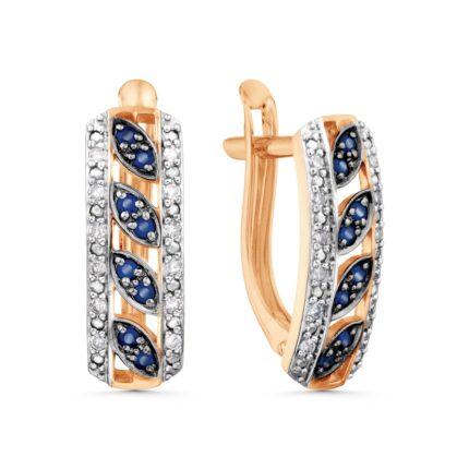 Gold earrings sapphire and diamond